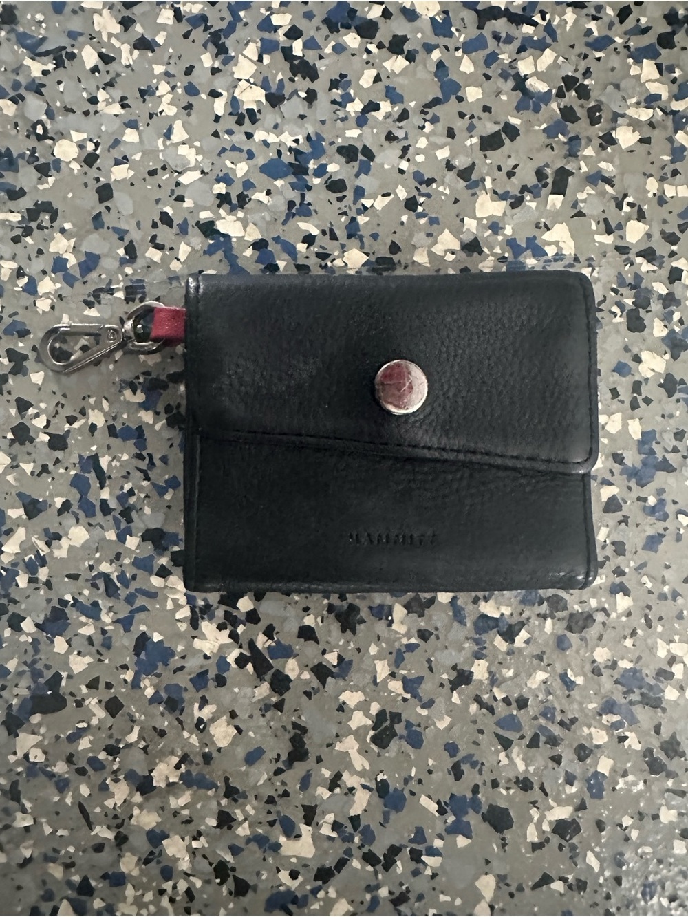 Hammitt Black Leather Card Wallet with Pink Pull Tab and Key Clip